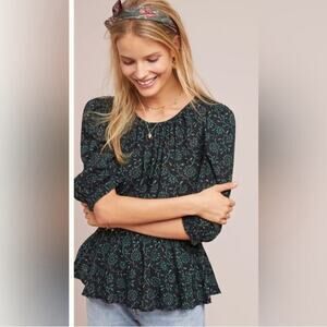 Anthropologie meadow rue floral botanical puff sleeve top large floral vine